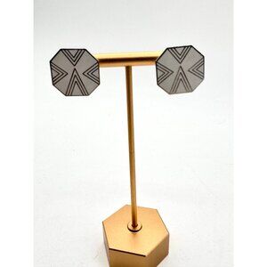 Vintage Roman Art Deco Geometric White Enamel Earrings